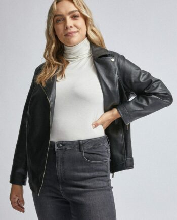 Black Pu Biker Jacket. Wearing Length Is Approximately 75Cm. 100% Polyurethane. Machine Washable.Model Is 5'10 (178Cm) And Wears A Size 18.