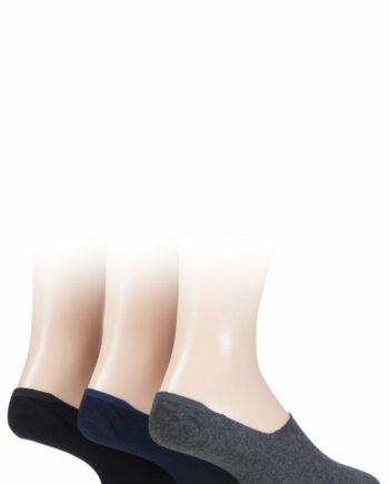 3 Pair Black / Navy / Grey Cotton Invisible Socks Men's 6-11 Mens - Gentle Grip