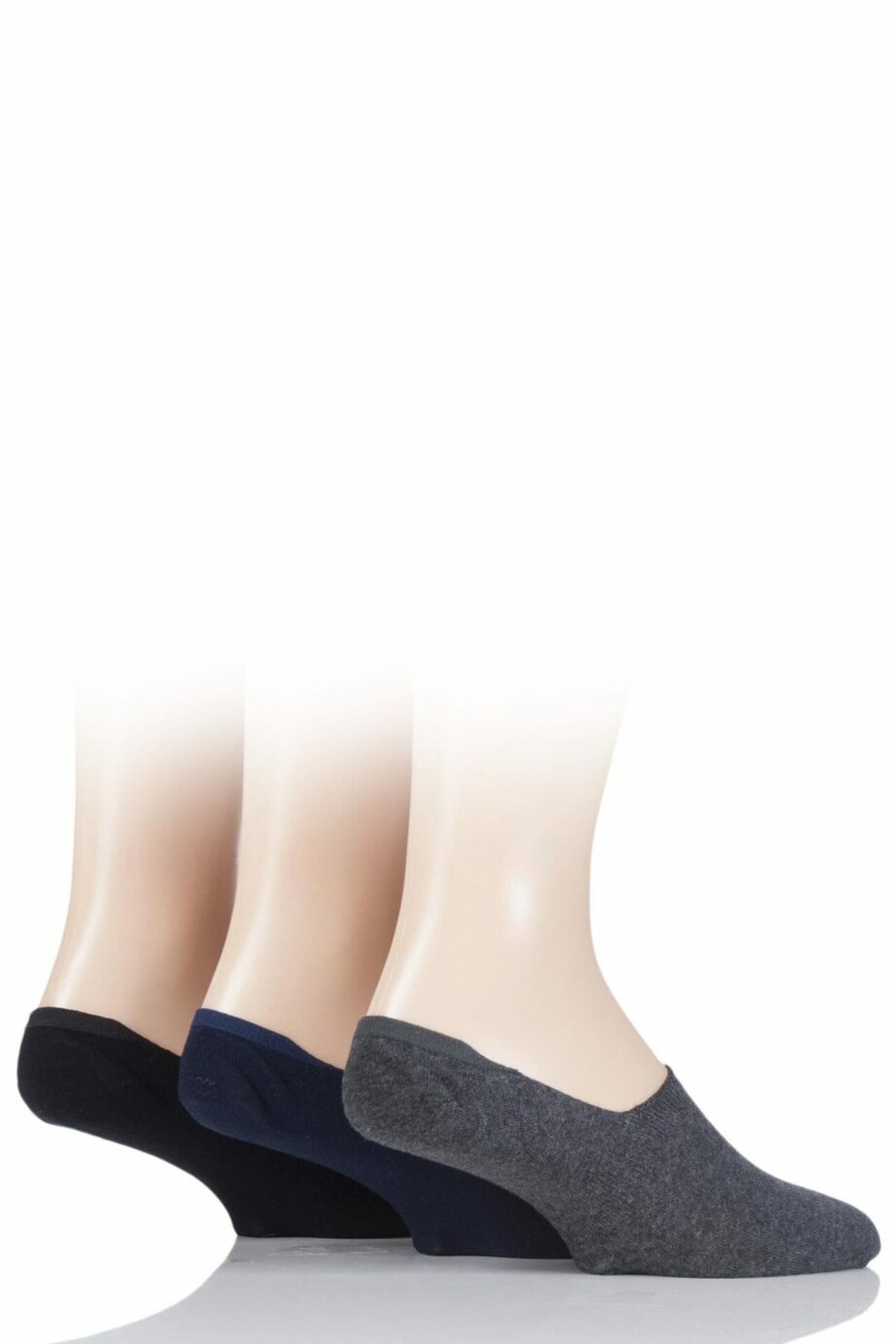 3 Pair Black / Navy / Grey Cotton Invisible Socks Men's 6-11 Mens - Gentle Grip