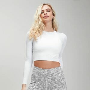 MP Women's Shape Seamless Ultra Long Sleeve Crop Top - White - S