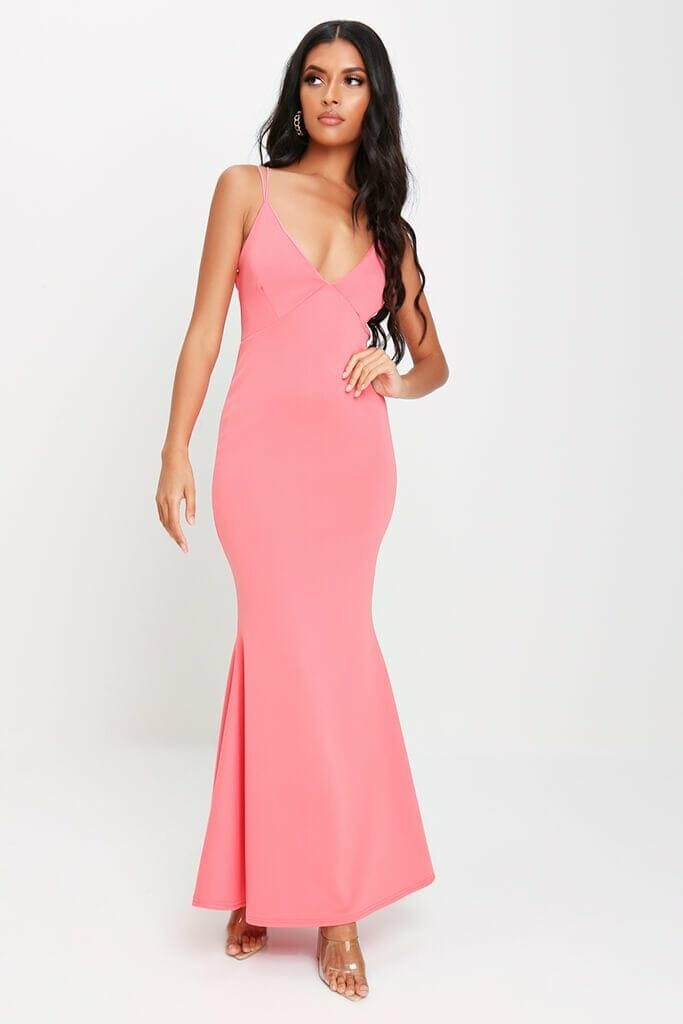 Coral Scuba Maxi Prom Dress - 6 / RED