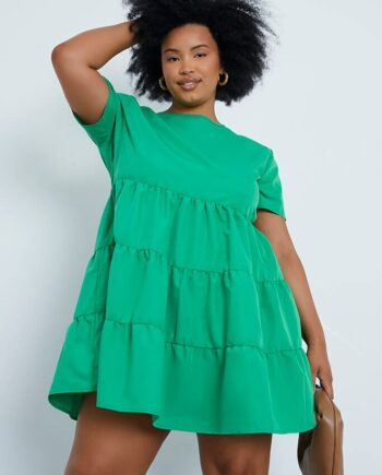 Emerald Green Plus Size Cotton Poplin Short Sleeve Smock Dress - 18 / GREEN