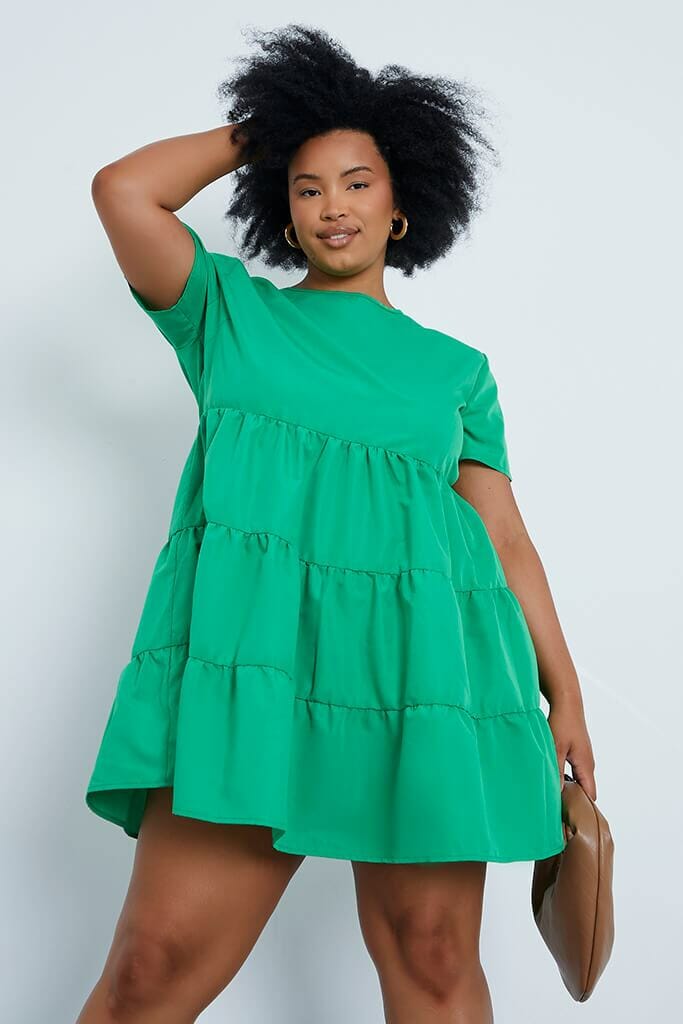 Emerald Green Plus Size Cotton Poplin Short Sleeve Smock Dress - 18 / GREEN