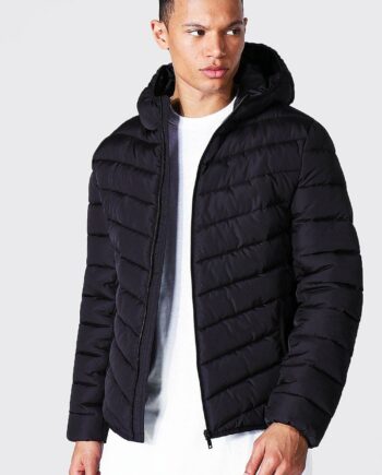 Mens Black Tall Recycled Quilted Zip Through Jacket, Black