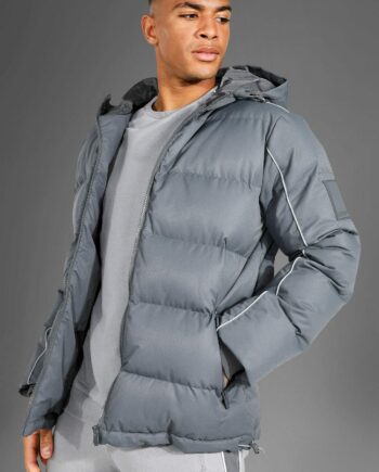 Mens Grey Man Active Gym Rip Stop Puffer Jacket, Grey