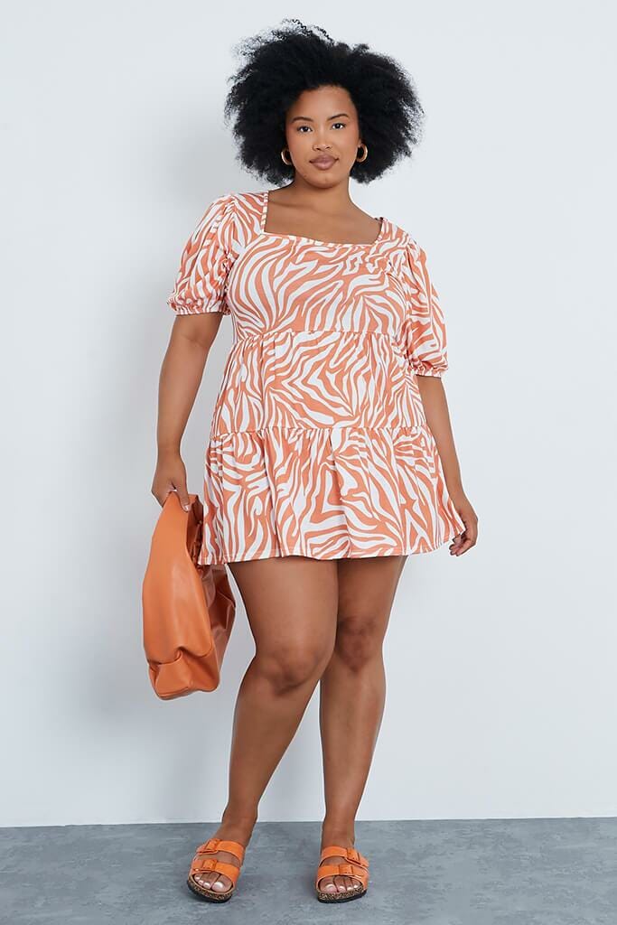 Orange Plus Size Zebra Smock Dress - 18 / ORANGE