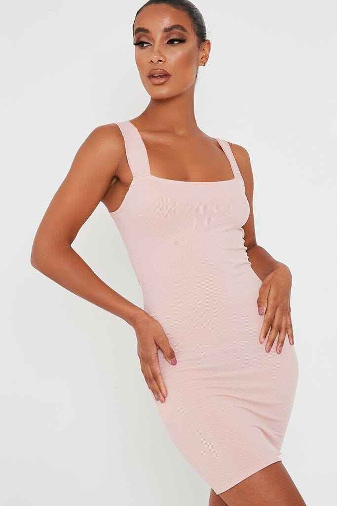 Pink Frill Strap Bodycon Dress - S/M / PINK