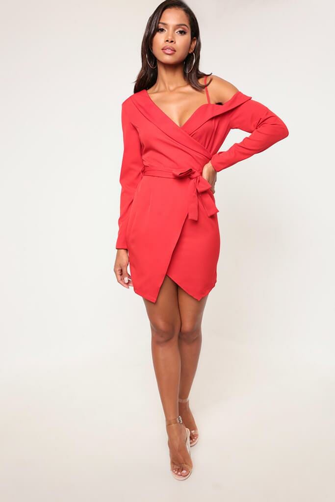 Red One Shoulder Wrap Mini Dress - XS / RED