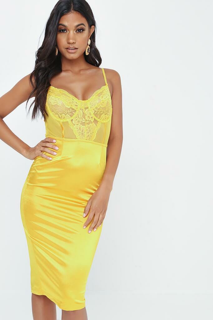 Yellow Lace Bustier Midi Dress - 6 / YELLOW