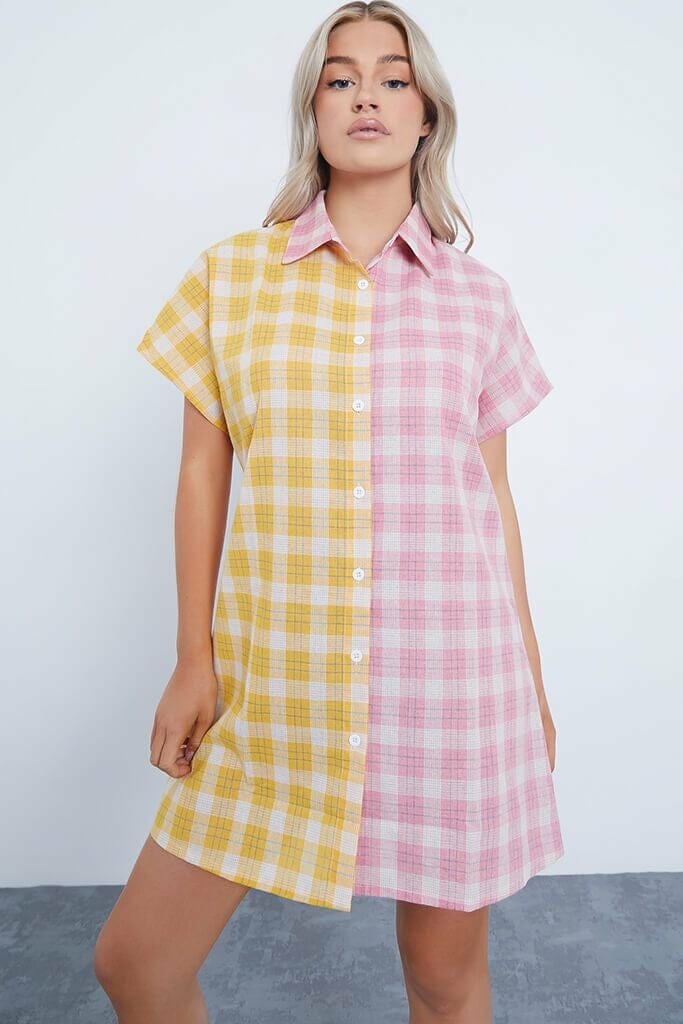 Yellow Petite Checked Button Through Shirt Dress - 4 / YELLOW