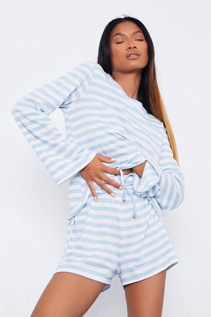Baby Blue Striped Long Sleeve Top - 4 / BLUE