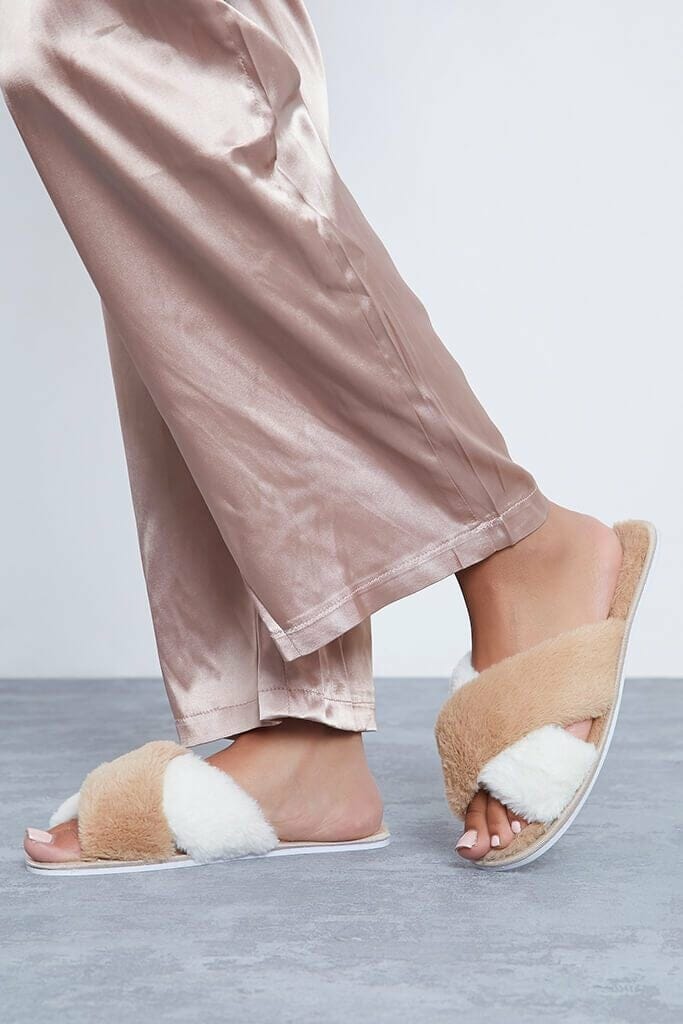 Beige Soft Contrast Crossover Slippers - XS / BEIGE