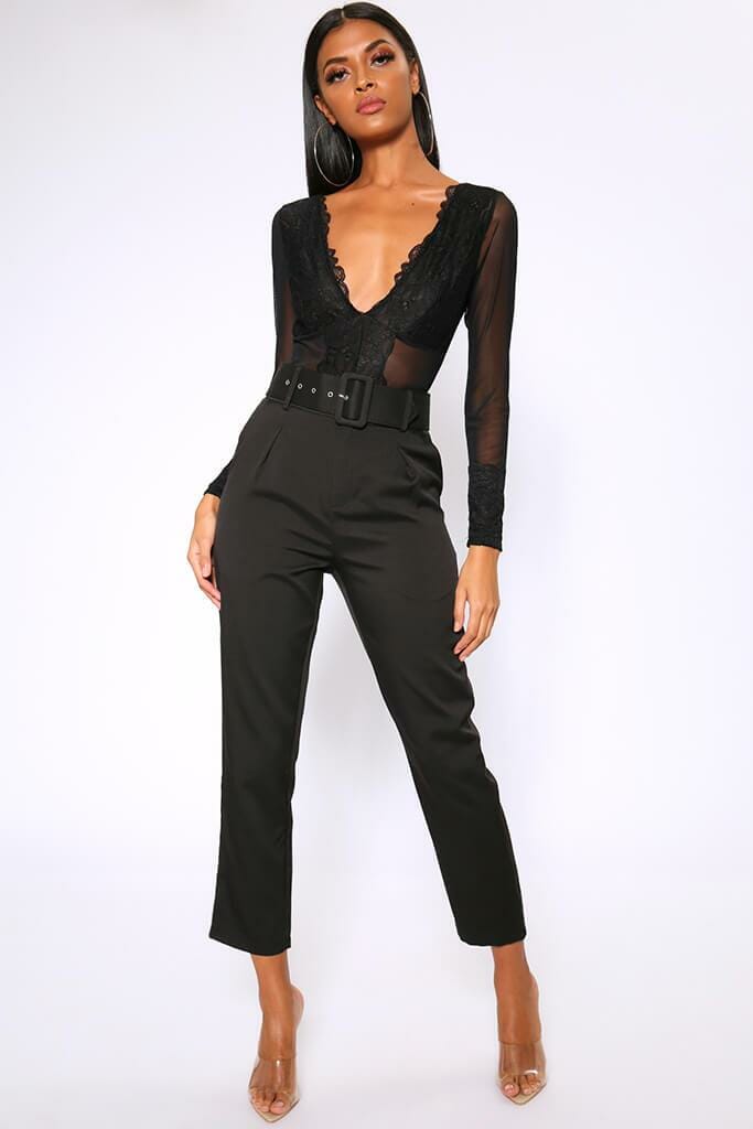 Black Belted Cigarette Trousers - XS / BLACK
