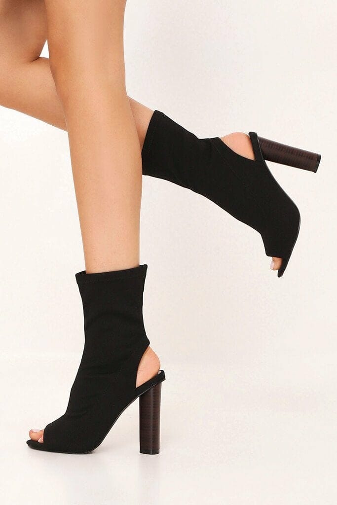 Black Block Heel Sock Shoe Boots - 3 / BLACK