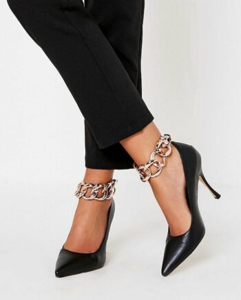 Black Chunky Chain Detail Court Shoes - 3 / BLACK