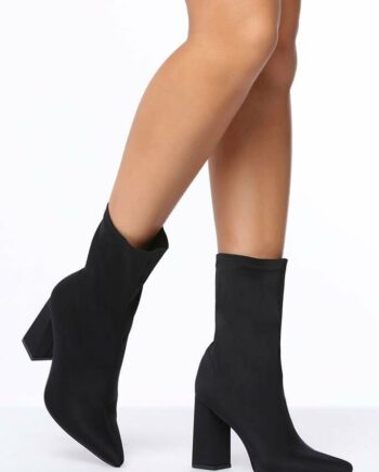 Black Lycra Block Heel Sock Boots - 3 / BLACK