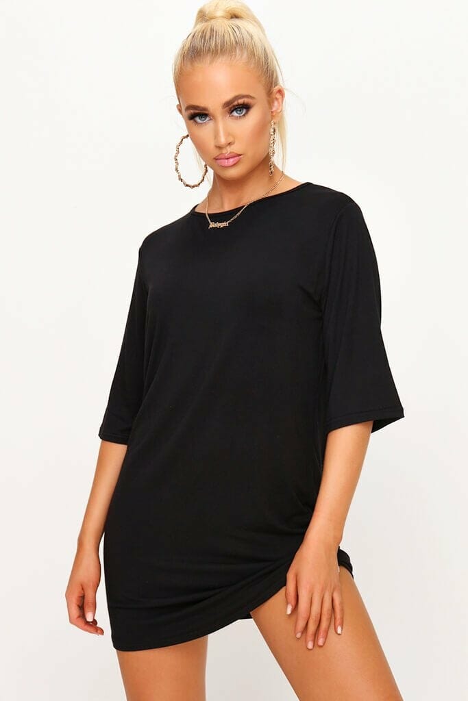 Black Oversized T-Shirt Dress - 6 / BLACK