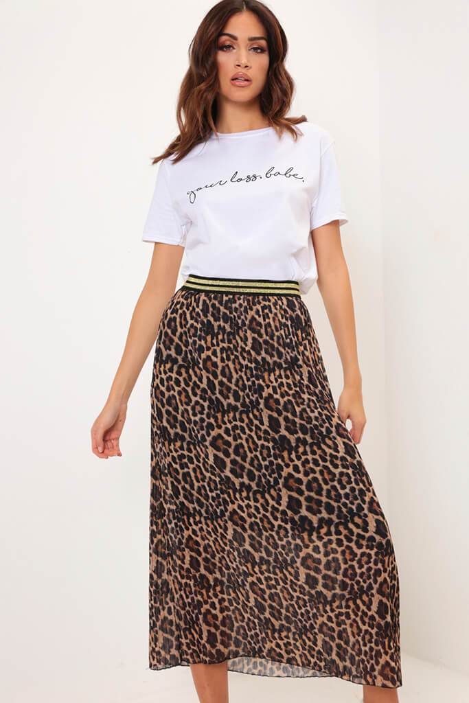 Brown Leopard Print Pleated Skirt - OS / BROWN