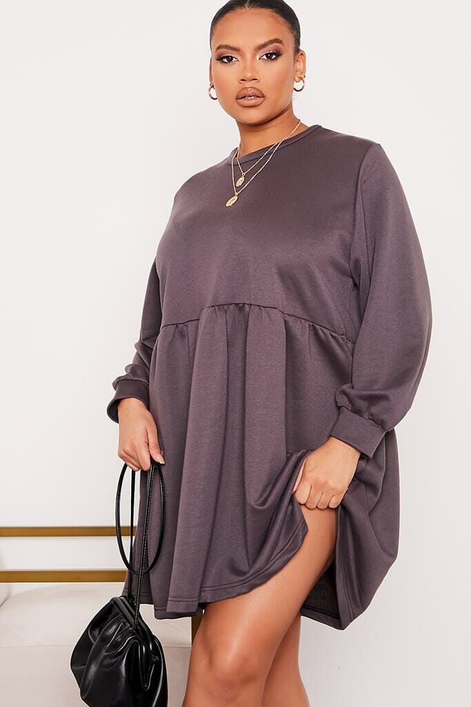 Charcoal Plus Size Sweater Smock Dress - 26 / GREY