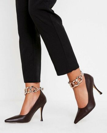 Chocolate Chunky Chain Detail Court Shoes - 3 / BROWN