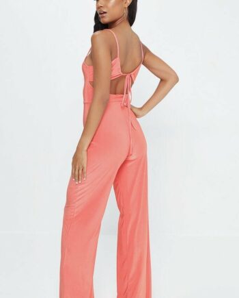 Coral Square Neck Wide Leg Jumpsuit - 6 / RED