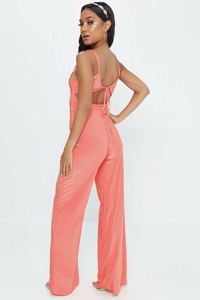 Coral Square Neck Wide Leg Jumpsuit - 6 / RED