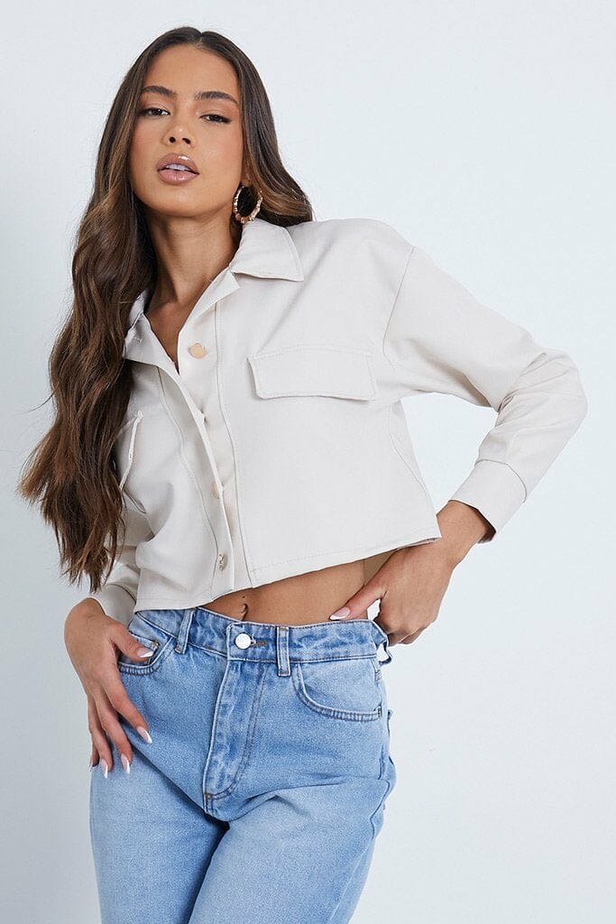 Cream Cropped Woven Jacket With Gold Buttons - 4 / WHITE