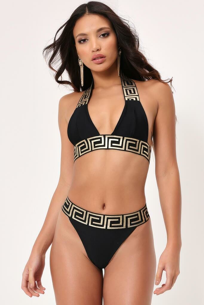 Gold Strap Aztec Detail Bikini Set - 6 / METALLIC