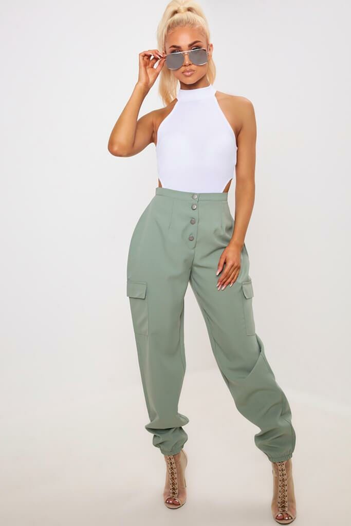 Green Popper Front Cargo Trousers - 6 / GREEN