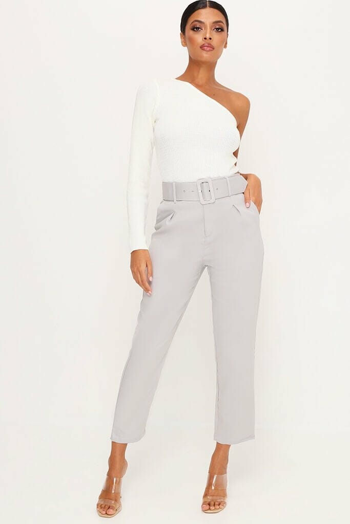 Grey Belted Cigarette Trousers - XS / GREY