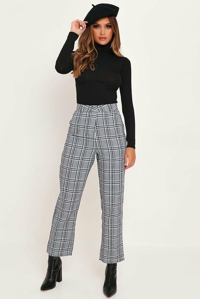 Grey Checked Tailored Trousers - 6 / GREY