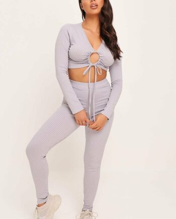 Grey Ruched Front Loungewear Set - 4 / GREY