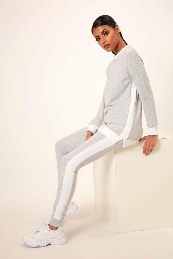 Grey Side Stripe Soft Touch Brushed Loungewear Set - XS / GREY