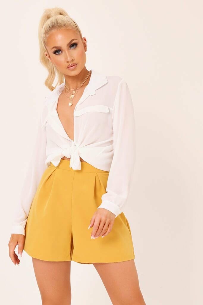 Honeydew High Waisted Inverted Pleat Shorts - 6 / YELLOW