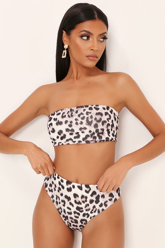 Leopard Print Bandeau Bikini Bottoms - 6 / BROWN