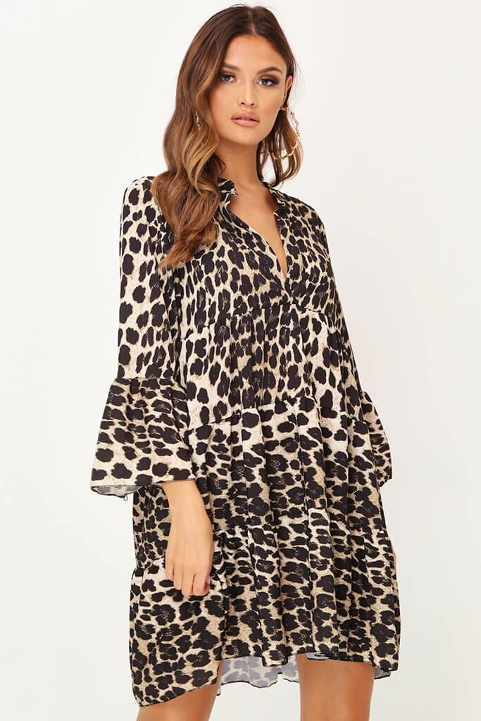 Leopard Print Smock Dress - OS / BROWN