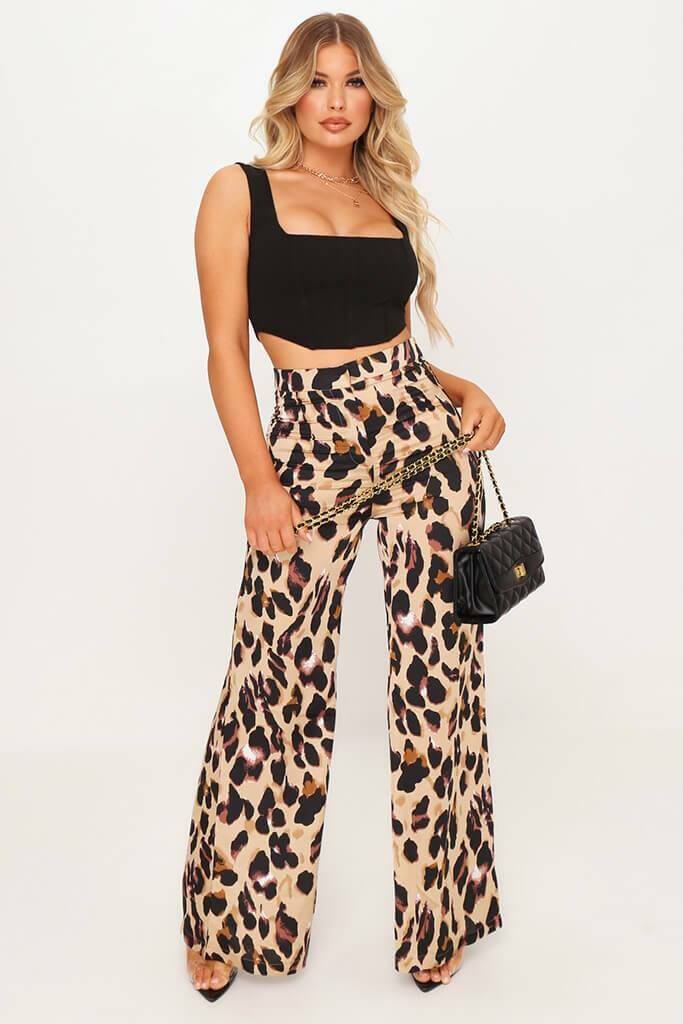 Leopard Satin Trousers - 6 / BROWN