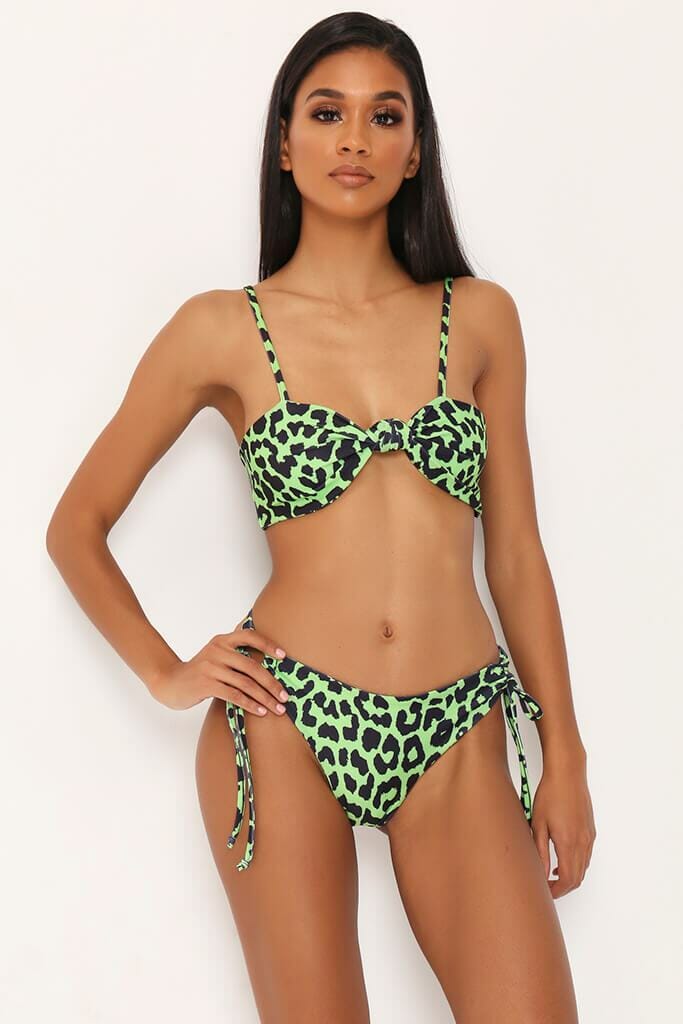 Lime Leopard Knot Bikini Bottom - 6 / GREEN