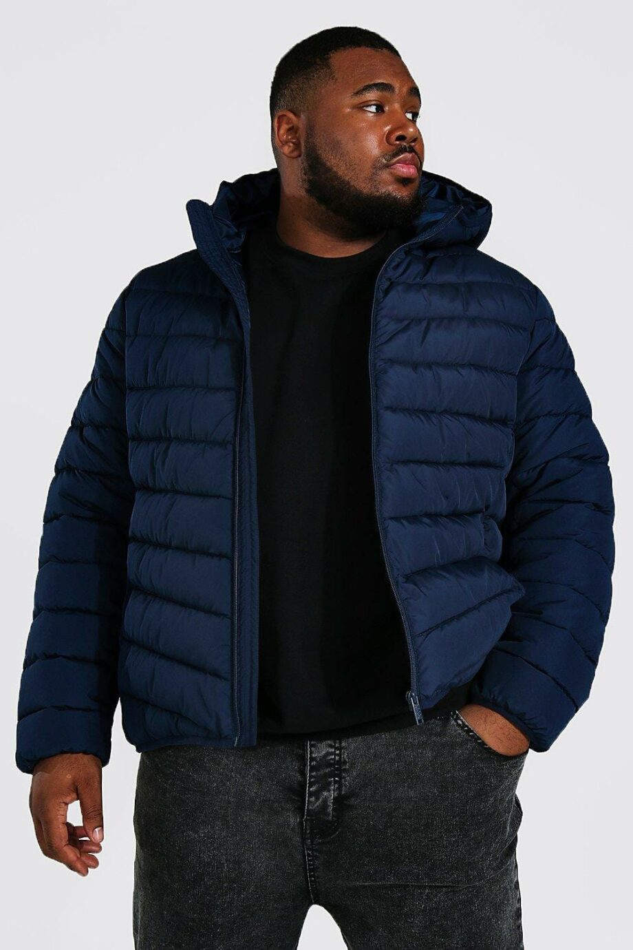 Mens Navy Plus Size Recycled Quilted Zip Through Jacket, Navy