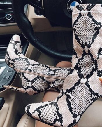 Multi Snake Print Thin Heel Ankle Boots - 3 / MULTI