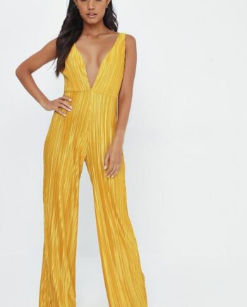 Mustard Plisse Strappy Jumpsuit - 4 / YELLOW