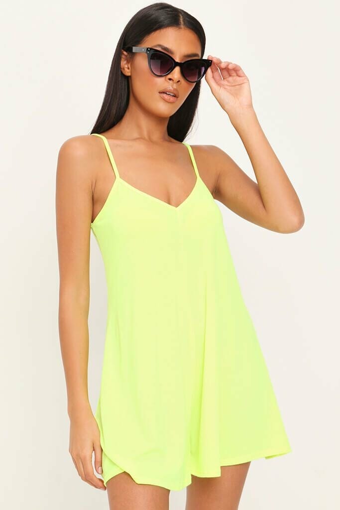 Neon Lime Strappy Swing Playsuit - 6 / GREEN