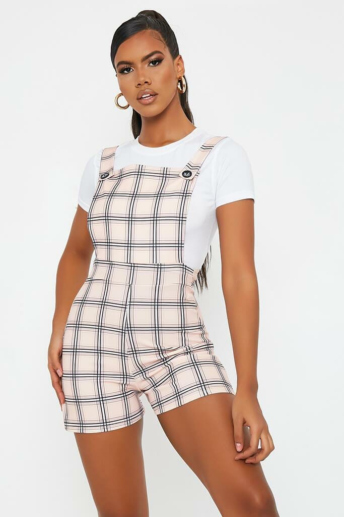 Nude Check Pinafore Playsuit - 4 / BEIGE