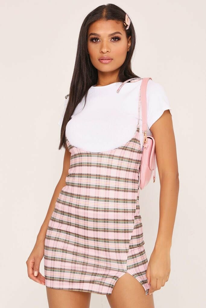 Pink 2 In 1 Check T-Shirt Dress - XS / PINK