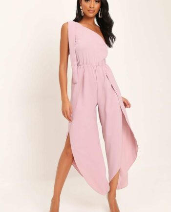 Pink Bow One Shoulder Jumpsuit - XS / PINK