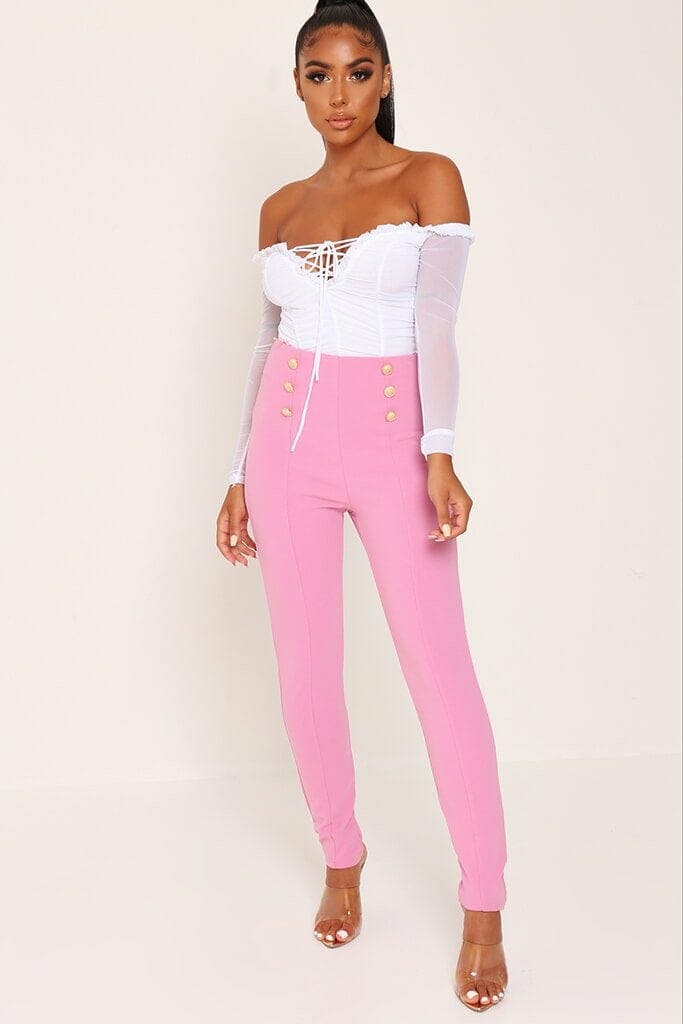 Pink Button Detail Trousers - 6 / PINK
