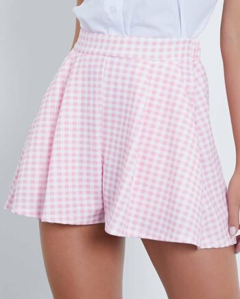 Pink Gingham Button Front Floaty Shorts - 4 / PINK