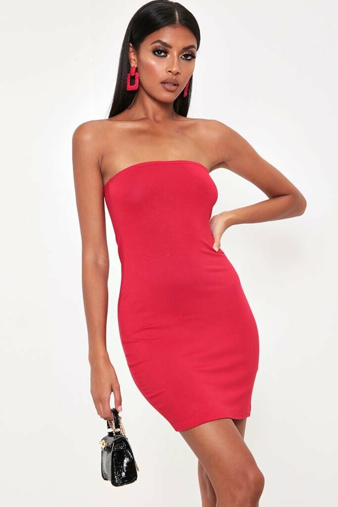 Red Bandeau Bodycon Dress - 6 / RED
