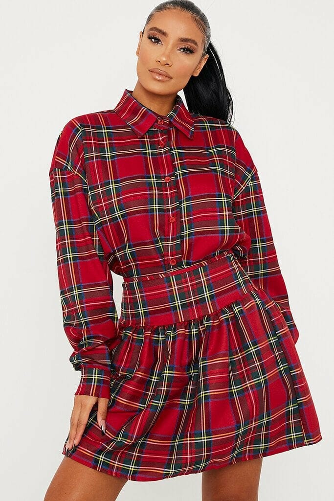 Red Frill Detail Checked Skirt - 4 / RED