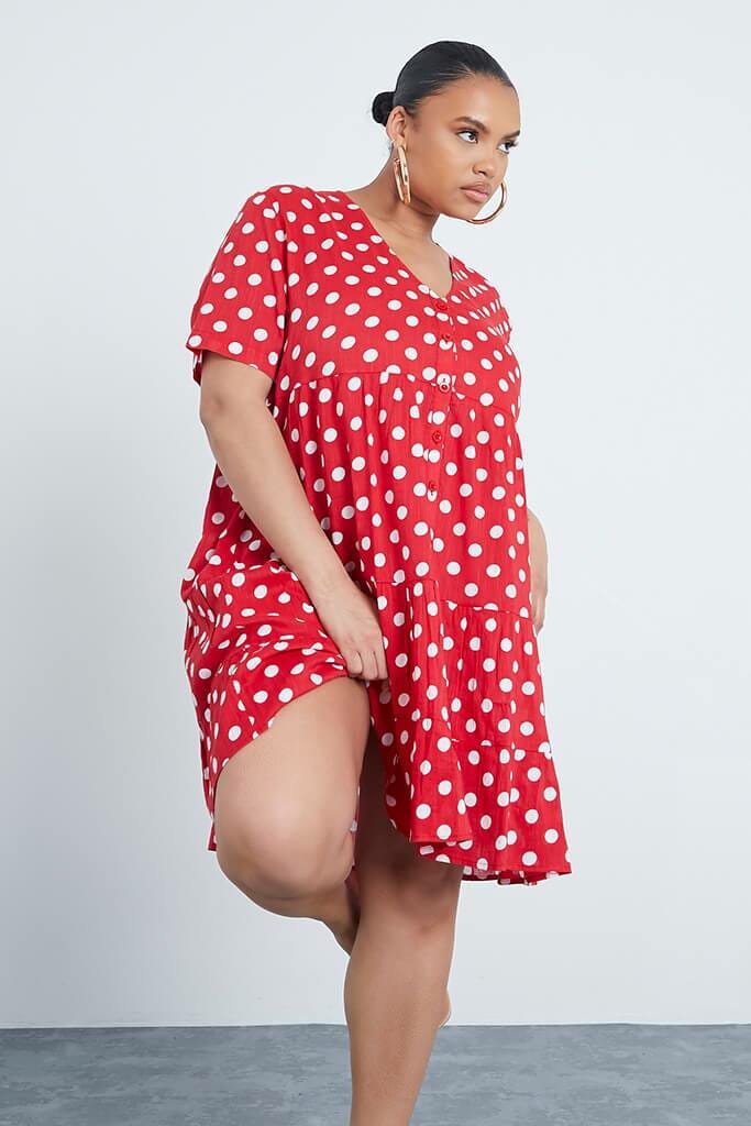 Red Plus Size Printed Button Down Cotton Smock Dress - 18 / RED